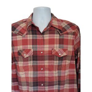 Wrangler Western Pearl Snap Shirt Womens L Plaid Cowgirl Rodeo Rockabilly Stretc